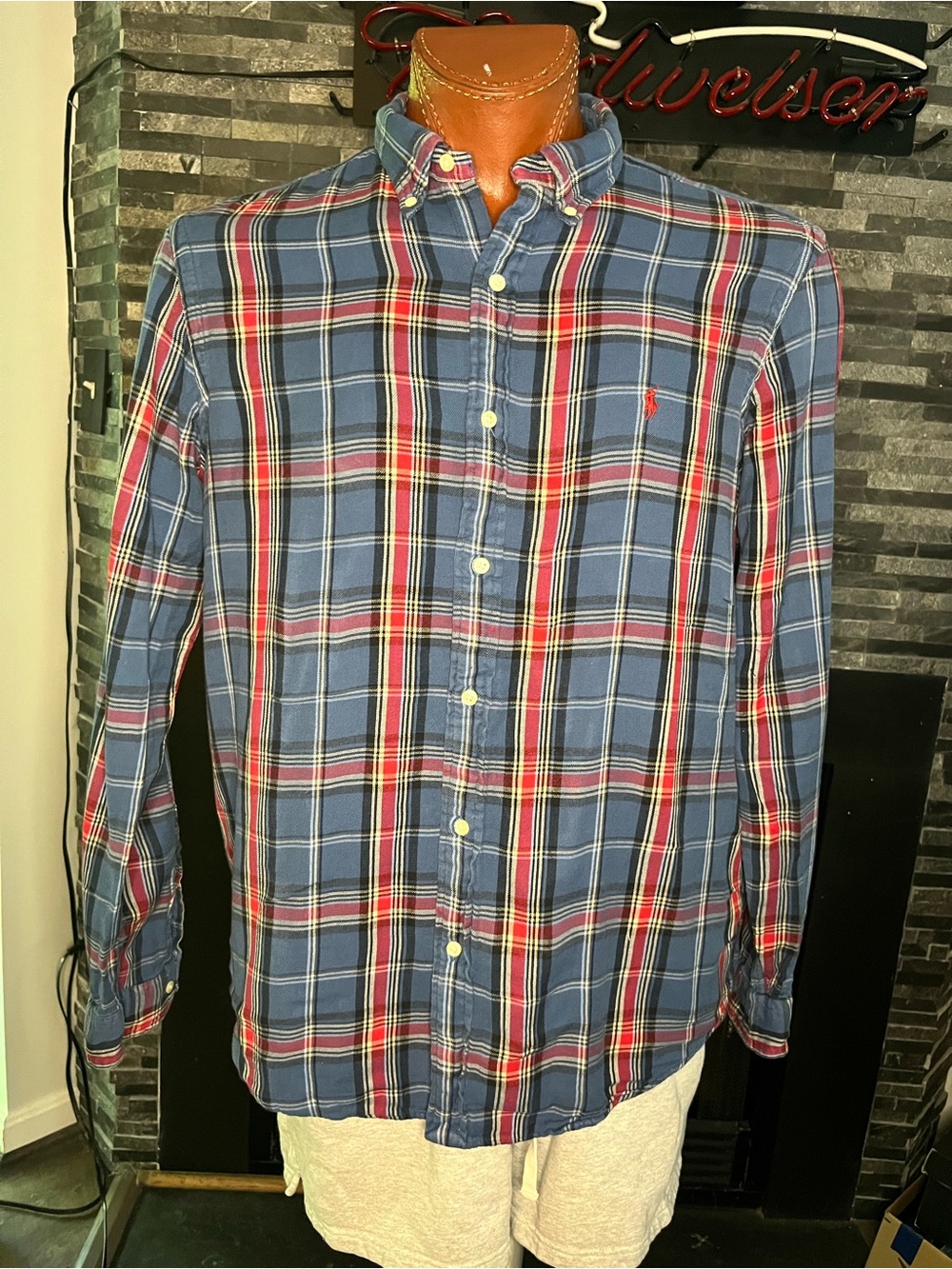 Ralph Lauren Double-Lined Blue Red Plaid Button-Down Shirt
